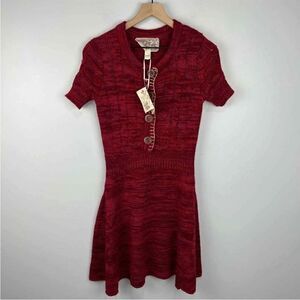 Anthropologie Nick & Mo Red Sweater Dress with Buttons S NWT